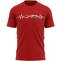 Rugby-T-Shirt für Herren, Wales Heartbeat, rot, XXL von Purple Print House