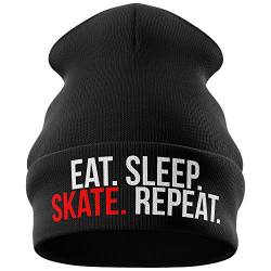Skateboard-Geschenk, Eat Sleep Skate Repeat, lustige Skateboard-Mütze – Geschenkidee, Geschenk für Skateboard Gr. Einheitsgröße, Schwarz von Purple Print House