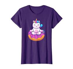 Damen Einhorn Meditation Pink Donut lila Yoga T-Shirt von Purple Yoga Shirts For Women