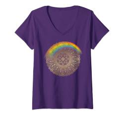 Damen Mandala Lila Yoga T-Shirt mit V-Ausschnitt von Purple Yoga Shirts For Women