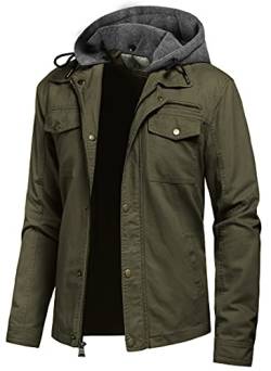 Pursky Herren Canvas Baumwolle Militär Casual Feldjacke Oberbekleidung mit abnehmbarer Kapuze, armee-grün, Small von Pursky