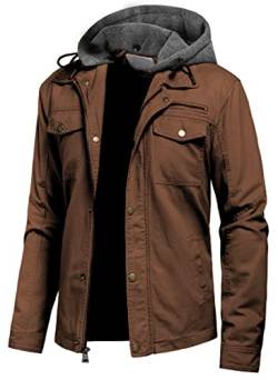 Pursky Herren Segeltuch Baumwolle Military Casual Feldjacke Oberbekleidung mit abnehmbarer Kapuze, coffee, Large von Pursky