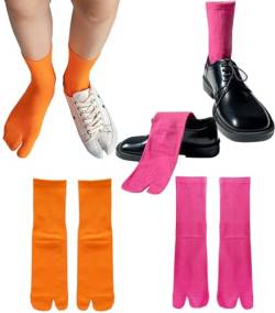 Pursuestar 2 Paar Frauen Mädchen Männer Baumwolle Sport Casual Sandale Split Zwei Zehen Japanische V Socken Tabi Flip Flops Socken, Hot Pink+Orange, 37-46 EU von Pursuestar