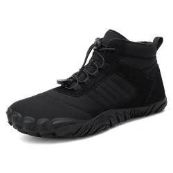 Barfußschuhe Herren Damen Winter Barfussschuhe Wasserdicht Rutschfeste Winterstiefel Barfuss Schuhe Traillaufschuhe Warm Gefüttert Winterschuhe Unisex Outdoor Leicht Schlupfstiefel (01-Black, 40) von Pursuit-W