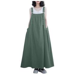 Damen Jeans Latzkleid Lose Latzrock Lang Trägerrock Elegant Knielang Jeansrock Overall Volant Jeanskleid A-Linie Kleid Maxikleid Loose Trägerkleid Hohltaschenkleid mit Taschen (0D-Green, XXL) von Pursuit-W