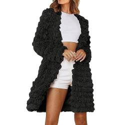 Damen Winterjake Kunstpelz Mantel Pelzmantel Warm Wintermantel Zotteliger Fleecejacke Plüschmantel Felljacke Winter Lässige Strickjacke Fleece Jacke Kunstjacken Mantel Einfarbig (01-Black, XXL) von Pursuit-W