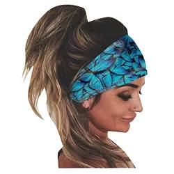 Haarband Damen Blumenhaarreife Stirnband Haarschmuck Breite Haarbänder Stirnband Breite Elastische Weiche Boho Haarbänder Leopard Print Haarschmuck Yoga Sport Haarband Mehrfarbig (01-Blue, One Size) von Pursuit-W