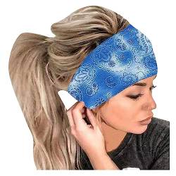 Haarband Damen Blumenhaarreife Stirnband Haarschmuck Breite Haarbänder Stirnband Breite Elastische Weiche Boho Haarbänder Leopard Print Haarschmuck Yoga Sport Haarband Mehrfarbig (02-Blue, One Size) von Pursuit-W