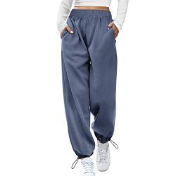 Jogginghose Damen Baumwolle Trainingshose Lang Freizeithose High Waist Haremshose Lässige Loose Sweathose mit Taschen Oversize Sporthose Casual Fitnesshose Herbsthose für Frühling und (Dark Blue, L) von Pursuit-W