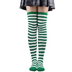 Kniestrümpfe Damen Overknees Strümpfe Weihnachten Thigh High Femboy Socks Lange Gestreifte Socken Warme Knee Stockings Überknie Overknee Lässige Damensocken Beinwärmer (02-Mint Green, One Size) von Pursuit-W
