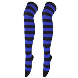 Kniestrümpfe Damen Overknees Strümpfe Weihnachten Thigh High Femboy Socks Lange Gestreifte Socken Warme Knee Stockings Überknie Overknee Lässige Damensocken Beinwärmer (04-Dark Blue, One Size) von Pursuit-W