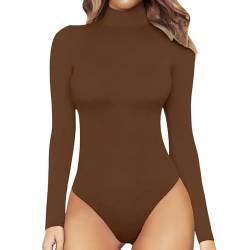 Pursuit-W Body Shapewear Damen Bodysuit Bauchweg Skims Long Sleeve Langarm Oberteil Mock Rollkragen Shaping Body Shaper für Frauen Elegant Slimming Sexy Stringbody Basic Unterziehbody Longsleeve von Pursuit-W