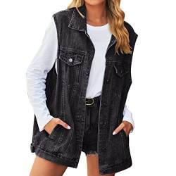 Pursuit-W Jeansweste Damen Ärmellos Jeansjacke Lange Oversized Denim Jeans Weste Locker Jeansmantel Jacke Mantel mit Taschen Plus Size Freizeit Sommer Frühling Strickjacke Top Outwear (Black, M) von Pursuit-W