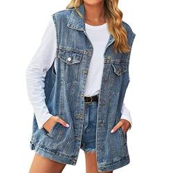 Pursuit-W Jeansweste Damen Ärmellos Jeansjacke Lange Oversized Denim Jeans Weste Locker Jeansmantel Jacke Mantel mit Taschen Plus Size Freizeit Sommer Frühling Strickjacke Top Outwear (Blue, L) von Pursuit-W