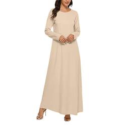 Pursuit-W Muslimische Kleid für Damen Maxikleid Langarm Robe Gebet Abaya Kleid Elegante Pullover Islamischer Naher Osten Dubai Türkei Arabische Einfarbige Muslim Kaftan Kleid Für Ramadan (Khaki, L) von Pursuit-W