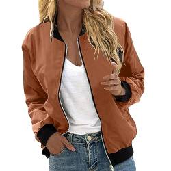 Pursuit-W Sommerjacke Damen Leicht Blouson Sommer Leichte Herbstjacke Langarm Trenchcoat Damenjacke Übergangsjacke Stehkragen Trickjacke Mehr Boyfriend Jacket mit Taschen (03-Coffee, XL) von Pursuit-W