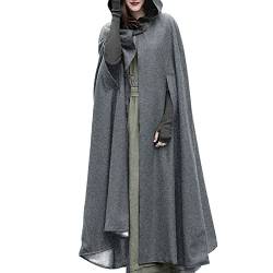 Pursuit-W Umhang Mit Kapuze Damen Mittelalter Kleidung Lange Cardigan Cape Winddichte Jacke Trenchcoat Lose Poncho Wollmischung Strickpulli Longstrickjacke Outwear Herbst Winter Mantel Halloween von Pursuit-W