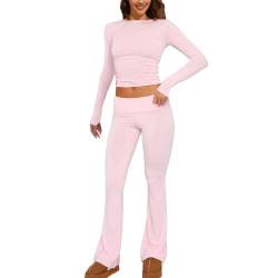 Pursuit-W Zweiteiler Damen Lounge Set Damen Skims Long Sleeve Loungewear, Yoga Trainingsanzug Loungewear Bekleidung Sport Set Jogger Comfy Cotton Jersey Set Baumwolle Lounge-Sweatsuit-Set für Frauen von Pursuit-W