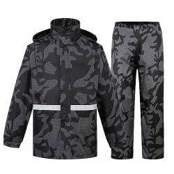 Set Herren Regenjacke mit Hose Wasserdichter Atmungsaktiv Funktionsjacke Fahrrad Regenbekleidung Motorrad Regenmantel Regenanzug Leicht Winddicht Outdoor Wanderjacke für Damen mit (02-Camouflage, XL) von Pursuit-W