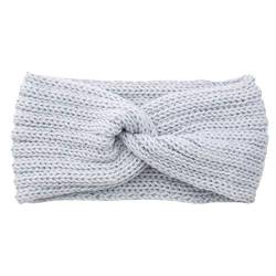 Stirnband Damen Winter Strick Ohrenwärmer Haarband Haarreifen Mädchen Geknotet Gestrickt Stirnbänder Verdicken Frauen Haarbänder Häkelarbeit Elastische Plüsch Sport Skifahren (02-Grey, One size) von Pursuit-W