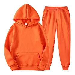 Trainingsanzug Herren, Herbst und Winter Sportanzug,Männer und Frauen Sport Anzug Einfarbig Kapuzenpullover + Lang Hose Tracksuit Set Jogginganzug Baumwolle Freizeitanzug Jogging Anzug (Orange, XXL) von Pursuit-W