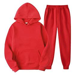 Trainingsanzug Herren, Herbst und Winter Sportanzug,Männer und Frauen Sport Anzug Einfarbig Kapuzenpullover + Lang Hose Tracksuit Set Jogginganzug Baumwolle Freizeitanzug Jogging Anzug (Red, M) von Pursuit-W