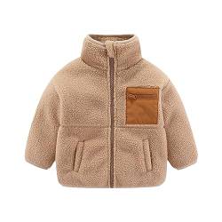 Unisex Kinder Fleece Jacke Sweatjacke Mantel Warme Kuschelige Flauschige Fleecejacke Plüschjacke mit Taschen Knopfleiste Herbst Winter Teddy Tops Winterjacke für 2-12Jahre (03-Khaki, 5-6 Years) von Pursuit-W