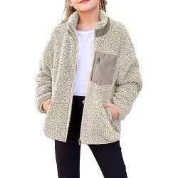 Unisex Kinder Fleece Jacke Sweatjacke Mantel Warme Kuschelige Flauschige Fleecejacke Plüschjacke mit Taschen Knopfleiste Herbst Winter Teddy Tops Winterjacke für 2-12Jahre (04-White, 10-12 Years) von Pursuit-W