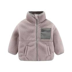 Unisex Kinder Fleece Jacke Sweatjacke Mantel Warme Kuschelige Flauschige Fleecejacke Plüschjacke mit Taschen Knopfleiste Herbst Winter Teddy Tops Winterjacke für 2-12Jahre Mädchen (03-Grey, 2-3 Years) von Pursuit-W