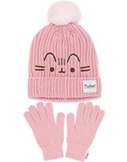 Pusheen Beanie und Handschuhe Frauen Katze rosa gestrickter Winterhut von Pusheen