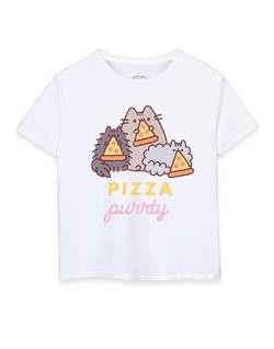 Pusheen Big Girls Weißes Kurzarm-T-Shirt | Pizza Purrty Cat Design | Entzückendes Merchandise | Komfortabel & Stilvoll Katzenliebhaber von Pusheen