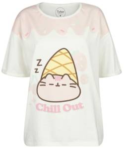 Pusheen Chill Out Frauen T-Shirt weiß/rosa M 98% Baumwolle, 2% Elasthan Anime, Katzen, Zeichentrick von Pusheen