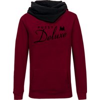 Pussy Deluxe Logo Damen Schalkragenpullover rot/schwarz von Pussy Deluxe