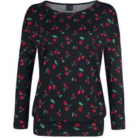 Pussy Deluxe - Rockabilly Langarmshirt - Cherries Loose Longsleeve - XS bis L - für Damen - Größe XS - schwarz/rot von Pussy Deluxe