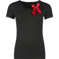 Pussy Deluxe - Rockabilly T-Shirt - Bow On Black Shirt - XS bis XXL - für Damen - Größe S - schwarz/rot von Pussy Deluxe