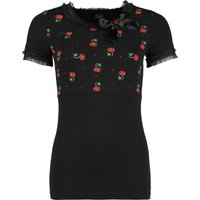 Pussy Deluxe - Rockabilly T-Shirt - Bow On Cherries Shirt - XS bis XXL - für Damen - Größe M - schwarz/rot von Pussy Deluxe