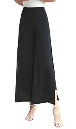 Putaowor Damen Chiffon-Hose, hohe elastische Taille, Palazzo, elegante Hose, ausgestelltes gerades Bein, Cropped Schwarz, 32 von Putaowor