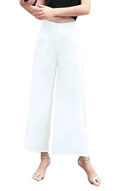 Putaowor Damen Chiffon-Hose, hohe elastische Taille, Palazzo, elegante Hose, ausgestelltes gerades Bein, Cropped White, 40 von Putaowor