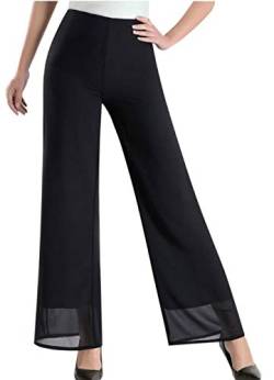 Putaowor Damen Leicht Chiffon hohe elastische Taille Fließende Hose ausgestellt gerades Bein Frauen Hochzeit Cocktail Culottes Schwarz Regular 32 von Putaowor