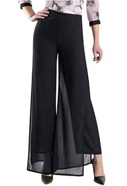 Putaowor Damen Leicht Chiffon hohe elastische Taille Fließende Hose ausgestellt gerades Bein Frauen Hochzeit Cocktail Culottes Schwarz Split 32 von Putaowor