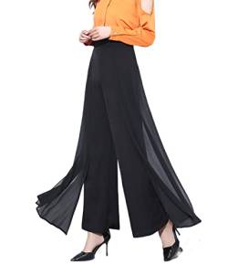 Putaowor Damen Leicht Chiffon hohe elastische Taille Fließende Hose ausgestellt gerades Bein Frauen Hochzeit Cocktail Culottes Side Flare Schwarz 42 von Putaowor