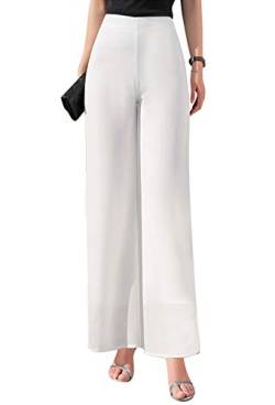 Putaowor Damen Leicht Chiffon hohe elastische Taille Fließende Hose ausgestellt gerades Bein Frauen Hochzeit Cocktail Culottes Weiß Regular 30 von Putaowor