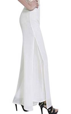 Putaowor Damen Leicht Chiffon hohe elastische Taille Fließende Hose ausgestellt gerades Bein Frauen Hochzeit Cocktail Culottes Weiß Split 36 von Putaowor