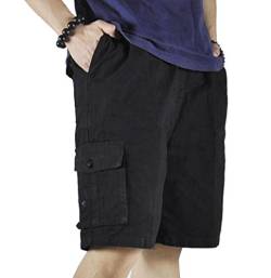 Putaowor Herren Cargo Shorts Männer 4 Taschen entspannt Sommer Baumwolle Elastische Taille Lässig Shorts Schwarz 38 von Putaowor