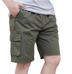 Putaowor Herren Cargo Shorts Männer 4 Taschen entspannt Sommer Baumwolle Elastische Taille Taschen mit Reißverschluss Lässig Shorts Armeegrün Taschen mit Reißverschluss 36 von Putaowor