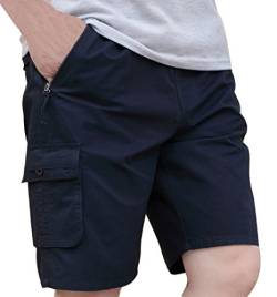 Putaowor Herren Cargo Shorts Männer 4 Taschen entspannt Sommer Baumwolle Elastische Taille Taschen mit Reißverschluss Lässig Shorts Schwarz Taschen mit Reißverschluss 42 von Putaowor