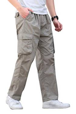 Putaowor Leichte Cargohose für Herren, mit elastischem Bund, Arbeitskleidung, Sporthose mit Reißverschluss und Kordelzug, Khaki-13, 48 von Putaowor