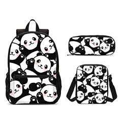 Puukjga Niedliches Panda-Rucksack-Set für Kinder, Schulanfang, Büchertasche mit Lunchbox und Federmäppchen, langlebig, leicht, für Reisen, Teenager, Studenten, Jungen, Mädchen, 3-teilig, mehrfarbig, von Puukjga