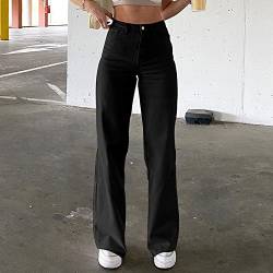Damen Jeans Hose mit hoher Taille Y2K Style Harajuku E-Girl Streetwear Hose Casual Pants Slim Vintage 90er Gerade Hosen von Puupaa