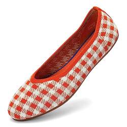 Puxowe Damen Ballerina Flache Schuhe Komfort Weich Stricken Kleid Schuhe Runde Zehe Slip On Walking Flats Schuhe für Frauen Niedriger Keil Lässig 37.5 EU Orange von Puxowe